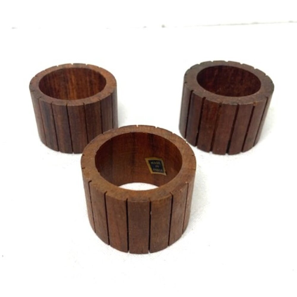 Wood Napkin Rings Set of 3 Dark Brown Made in India